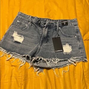 Carbon Women's Frayed Hem Jean Shorts - Blue